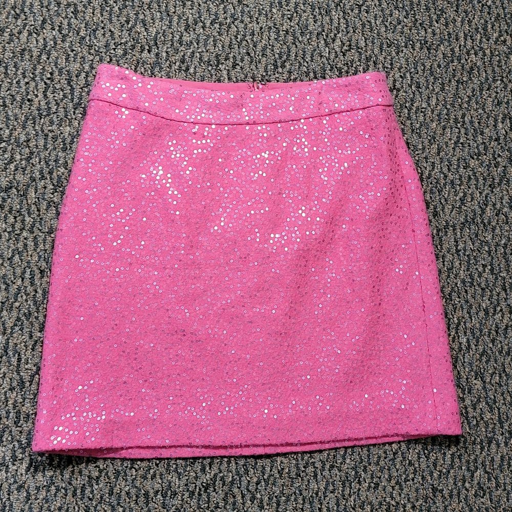 Ann Taylor Loft Sparkly Pink Sequin Skirt Size 2 Gorgeous Hot Pink Color!